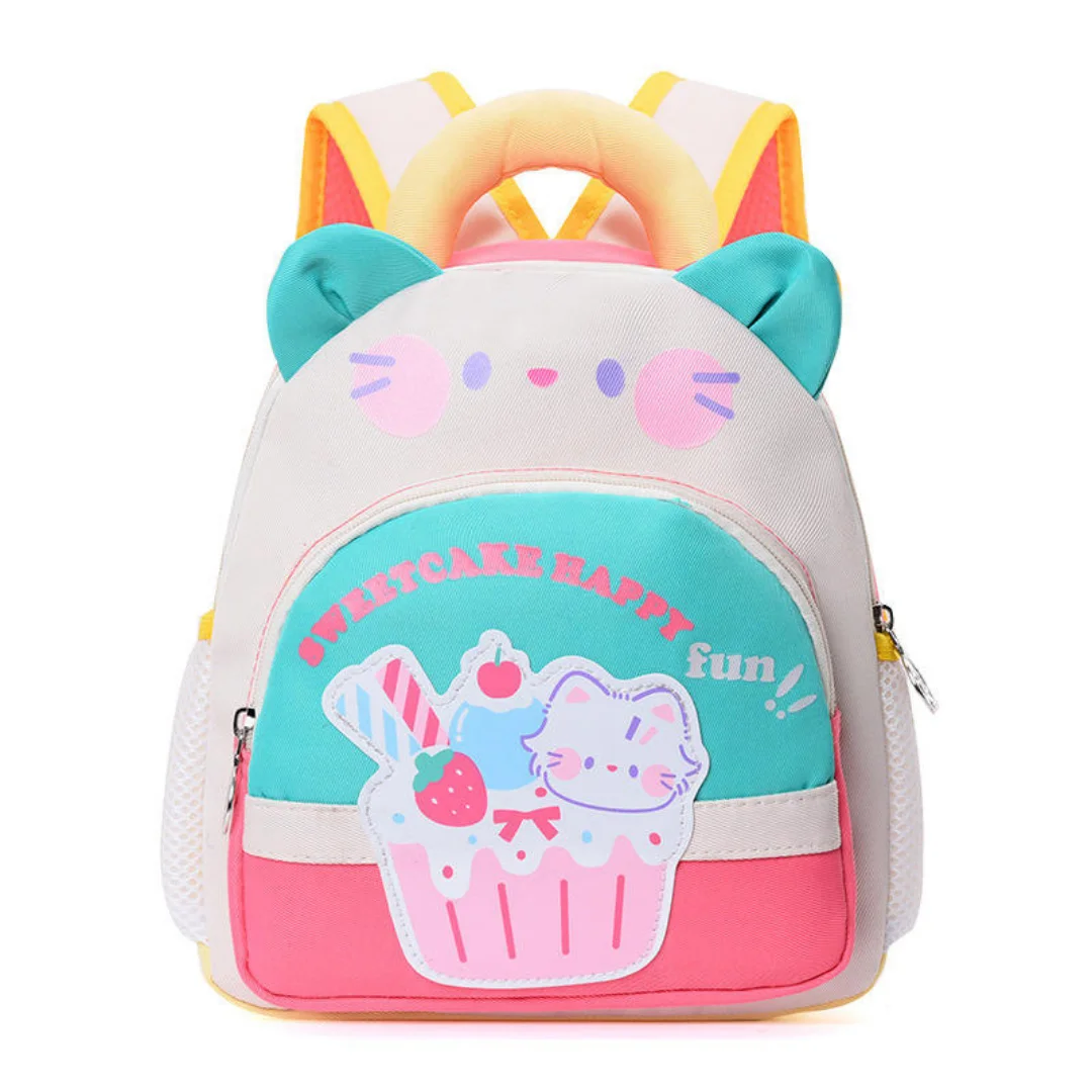 Cute Cat & Ice Cream Printed School Backpack for Girls