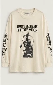 Don’t Hate Me Waffle Long Sleeve T-Shirt – Cream Graphic Streetwear | ORYZEN.CO