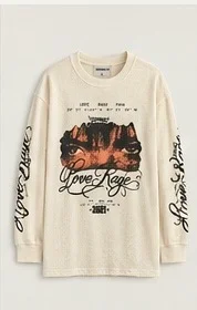 Oryzen.co Love Rage Graphic Waffle Long Sleeve T-Shirt – Cream