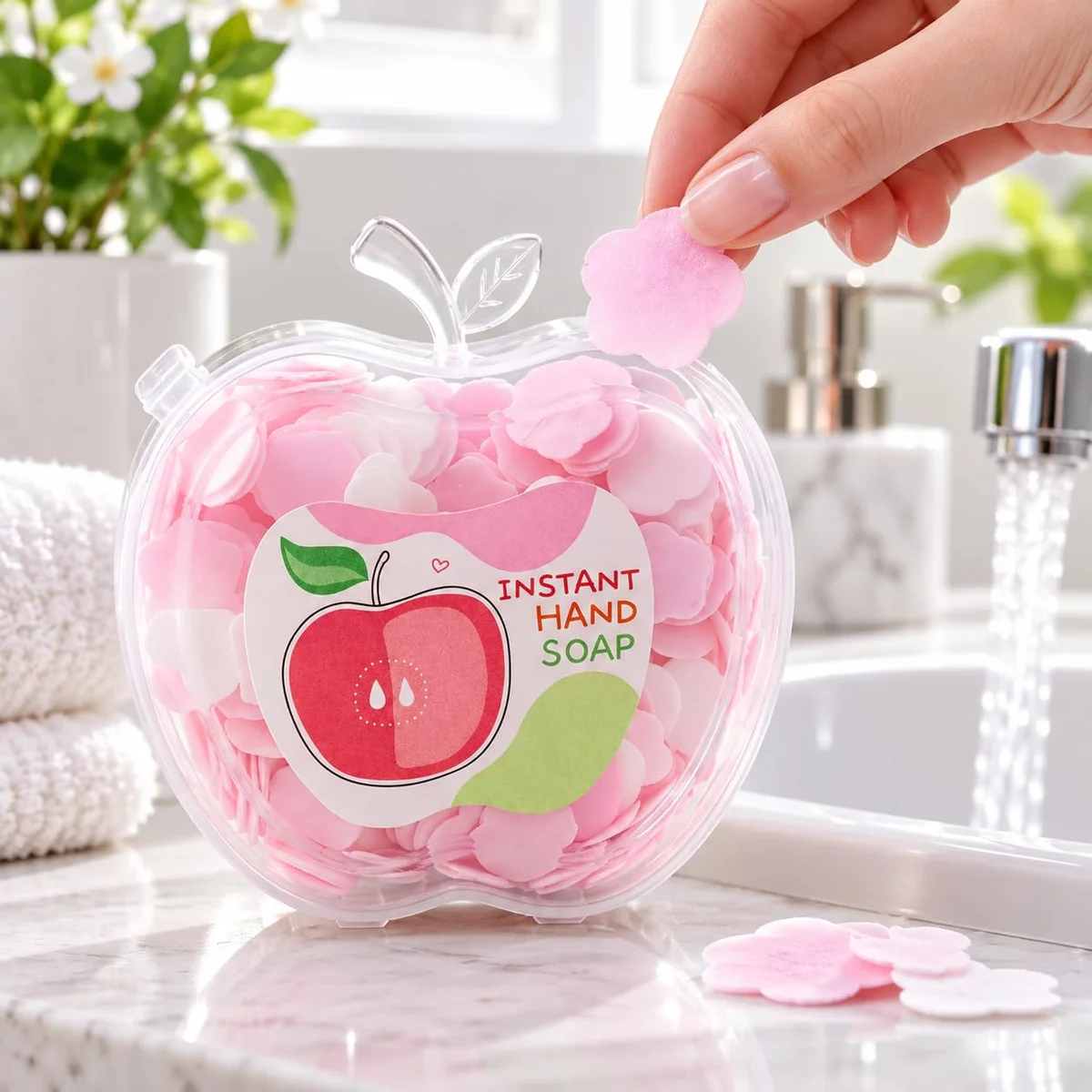 Portable Hand Soap Paper Sheets in Storage Box | Water-Activated Disposable Soap Leaves for Home, Travel, Office & Daily Handwashing | Pink, Pack of 1 3