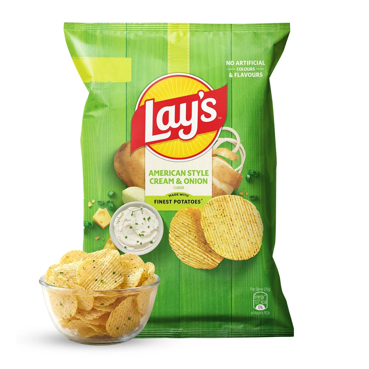Lay's अमेरिकन स्टाइल पोटैटो चिप्स - क्रीम और प्याज, 52g