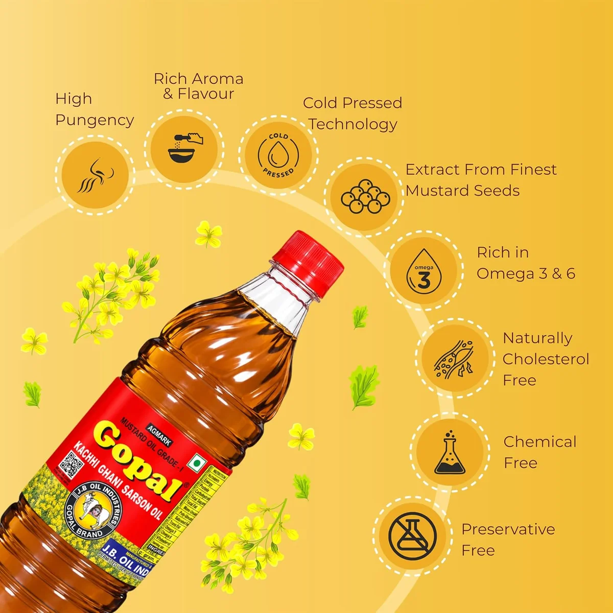 Gopal Kachi Ghani Mustard Oil, 1L – 3