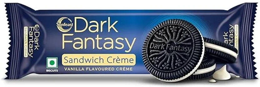 Sunfeast Dark Fantasy Vanilla Creme, Dark Crunchy Biscuit with Smooth Cream Sandwich Biscuit