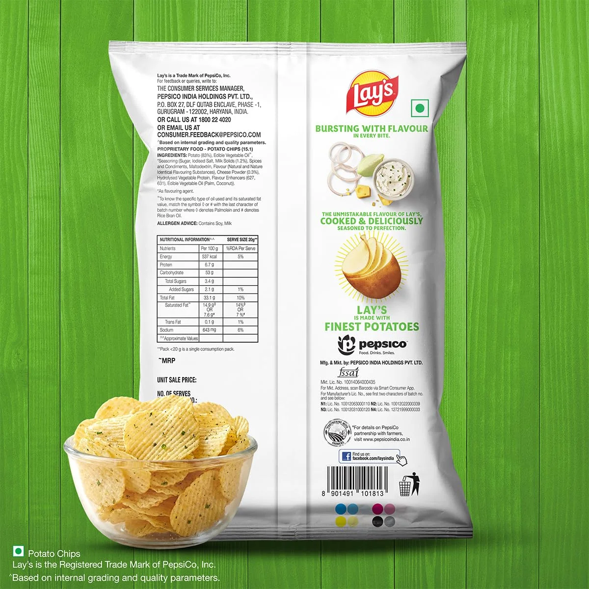 Lay's अमेरिकन स्टाइल पोटैटो चिप्स - क्रीम और प्याज, 52g 2