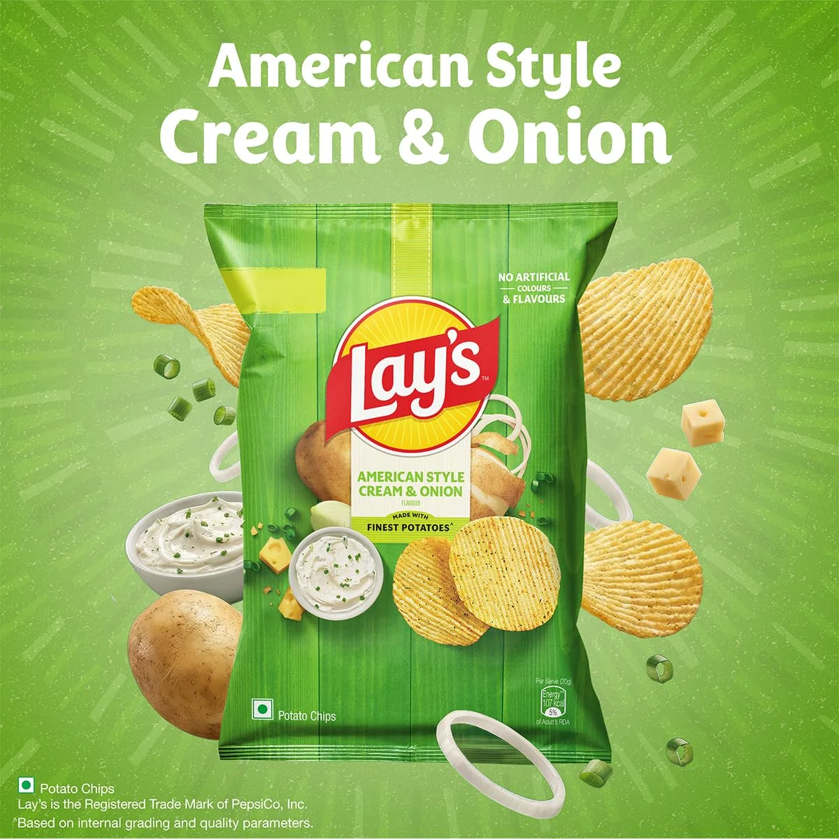Lay's अमेरिकन स्टाइल पोटैटो चिप्स - क्रीम और प्याज, 52g 3