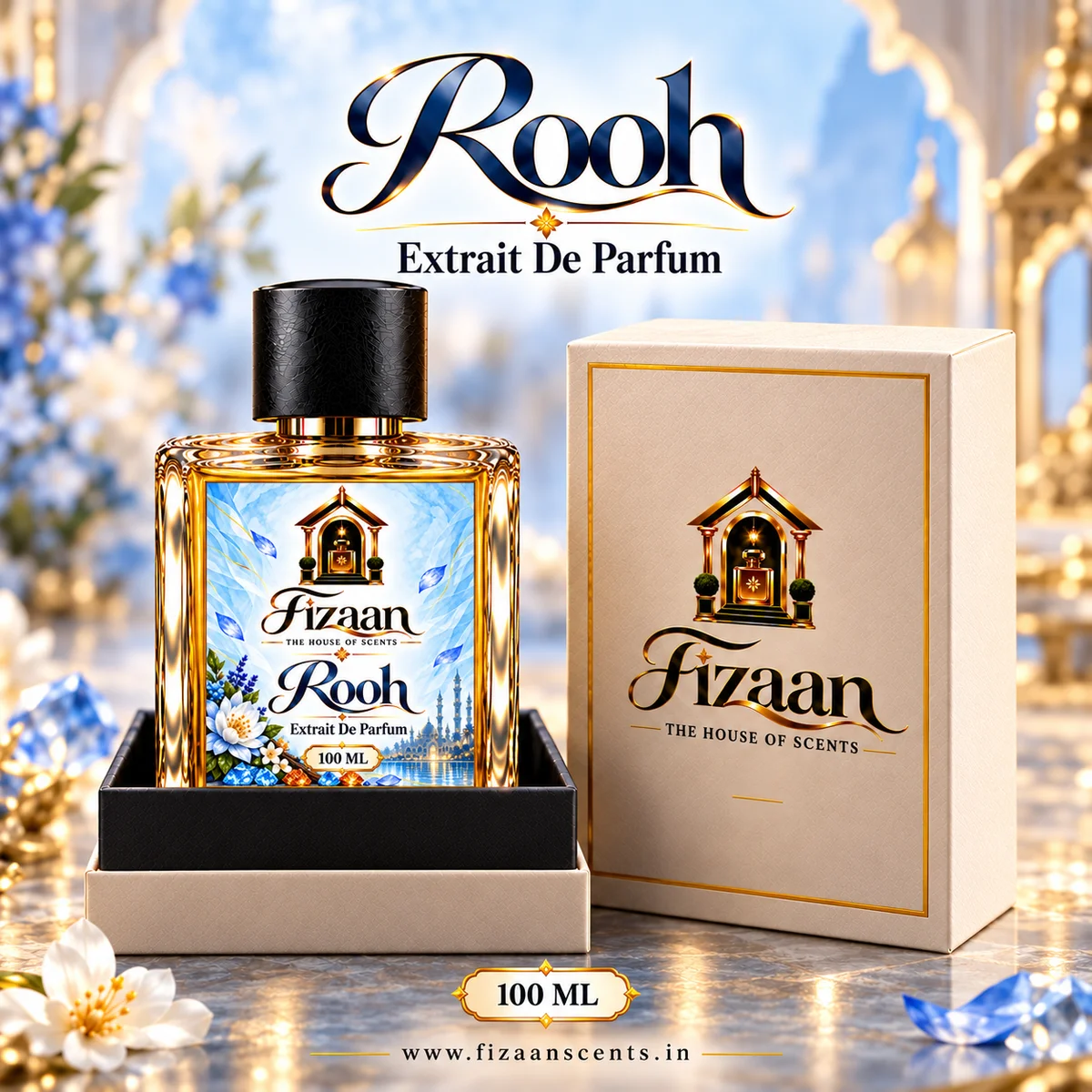 100 ML Extrait de Parfum by Fizaan – premium perfume bottle and beige gift box