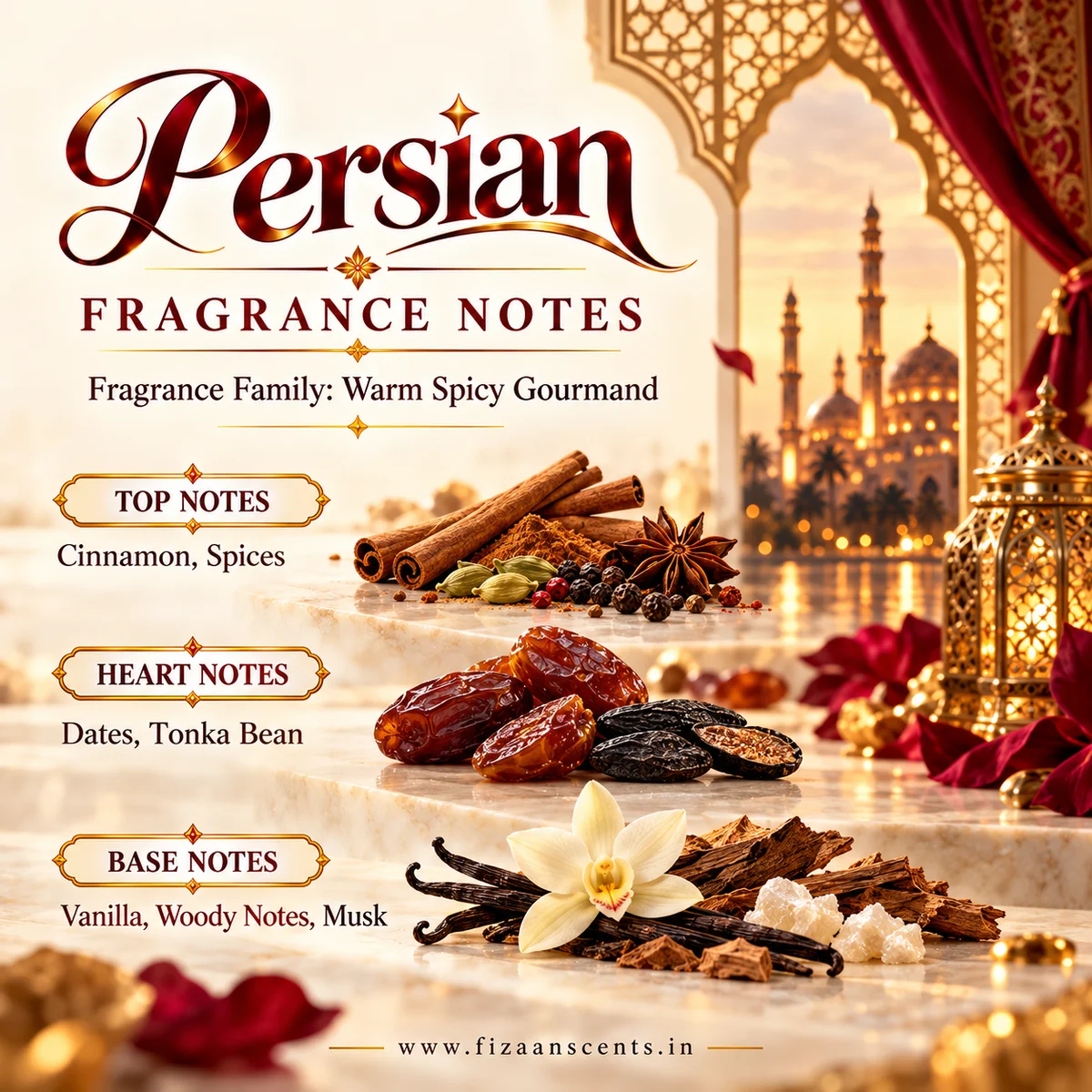 Persian 100 ML Extrait de Parfum – warm spicy gourmand fragrance notes and scent profile by Fizaan