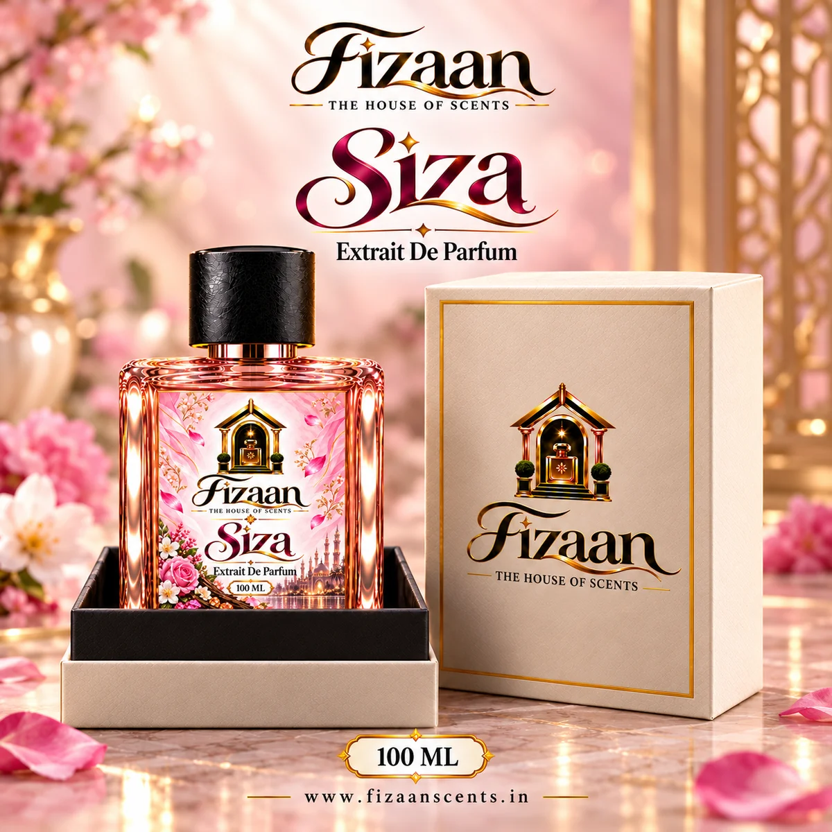 Fizaan Siza 100 ML Floral Amber Extrait de Parfum bottle with premium Fizaan presentation box.