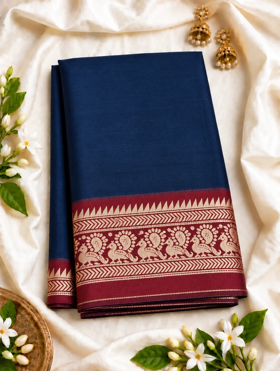 Premium Narayan Pattu Saree with Elegant Peacock Zari Border & Traditional Design