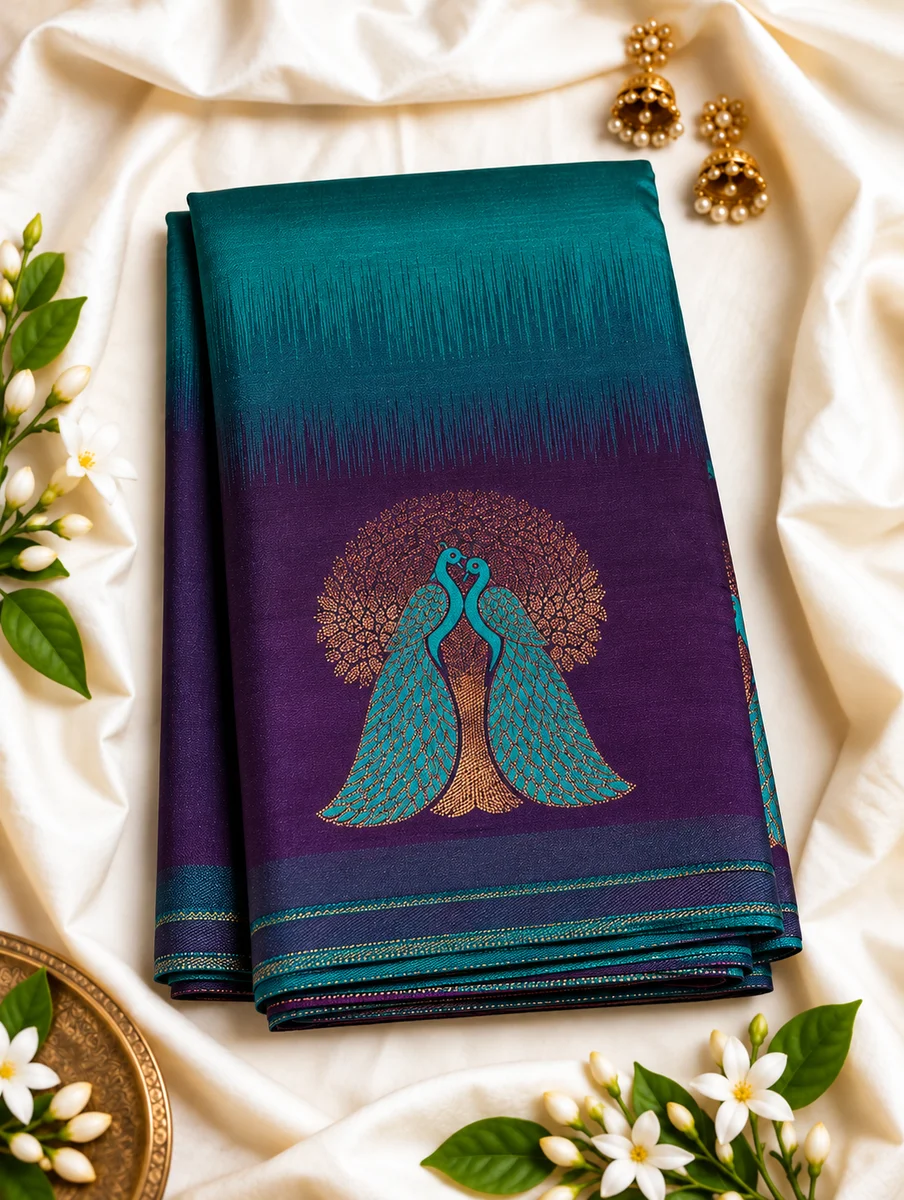 Premium Soft Silk Saree with Elegant Peacock Motif & Rich Traditional Design
