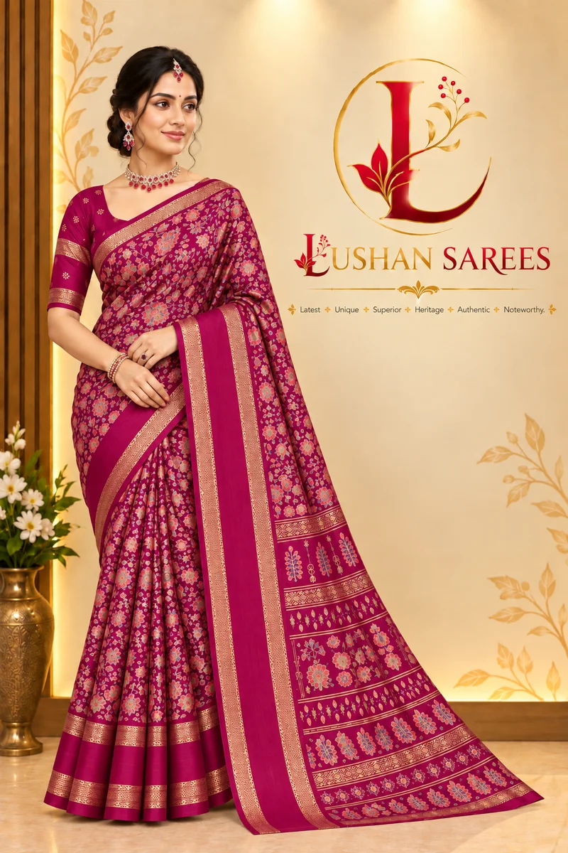 Premium Marshmallow Fabric Saree with Rich Floral Print
