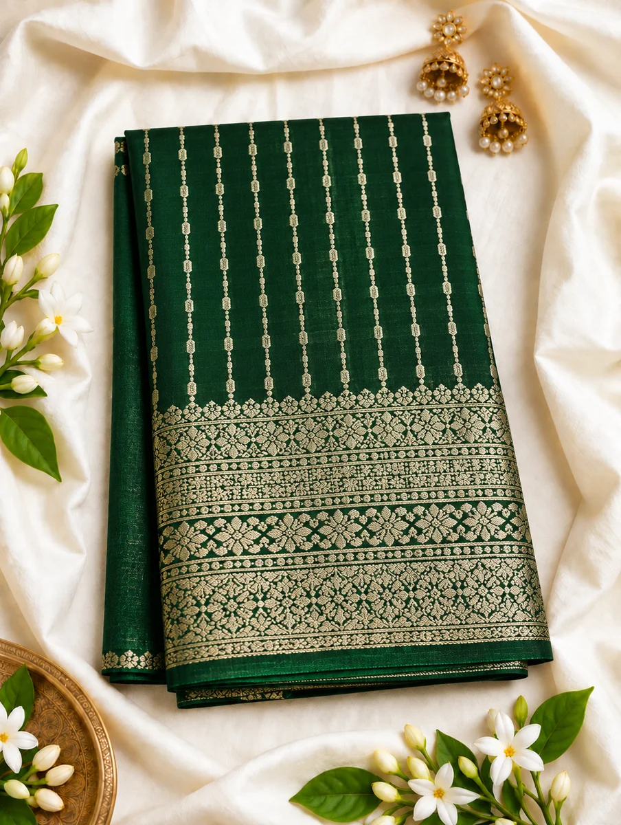 Premium Soft Silk Saree with Elegant Vertical Zari Stripe Design & Rich Traditional Border