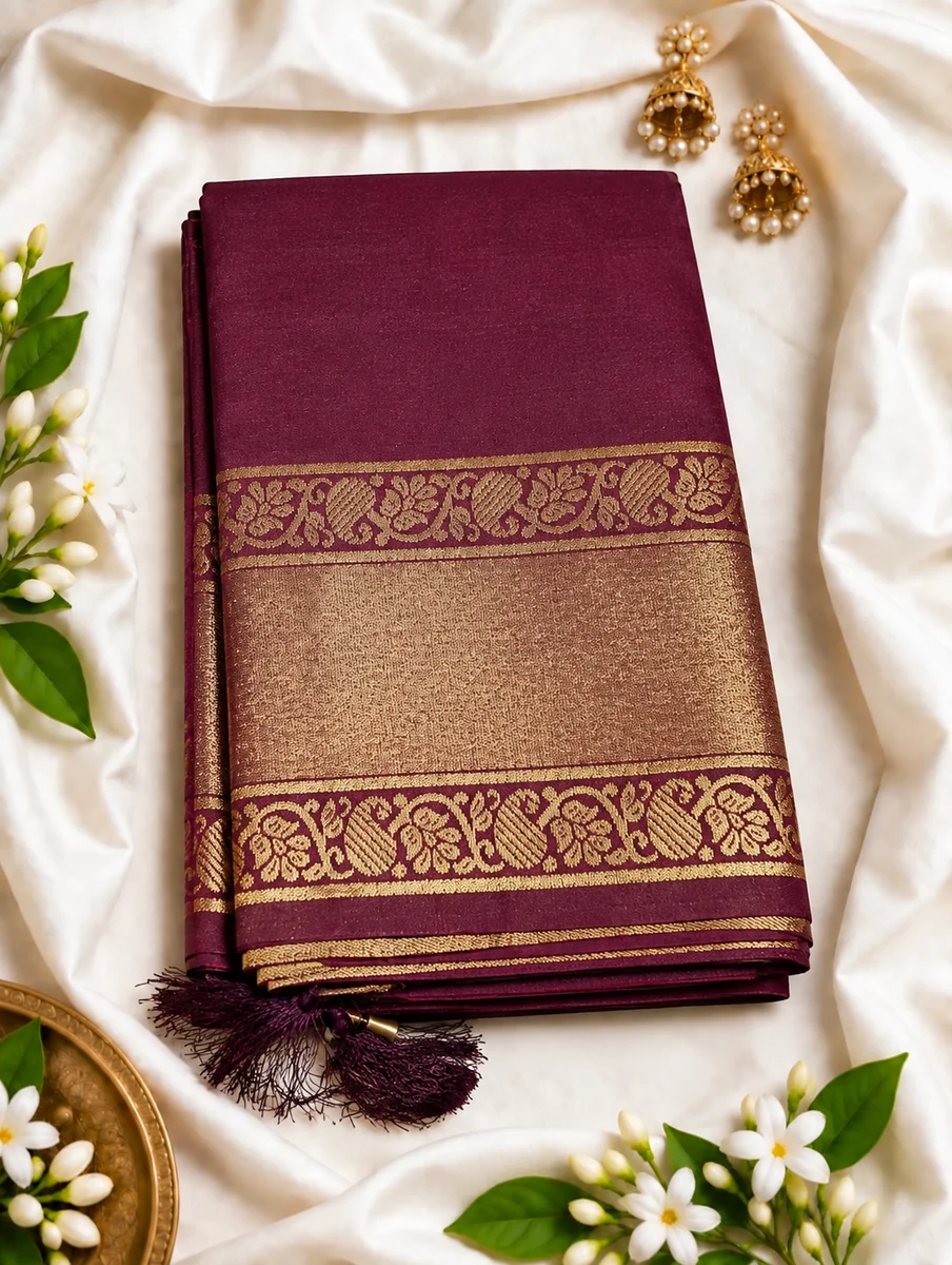 Premium Soft Silk Saree with Rich Golden Zari Floral & Paisley Border