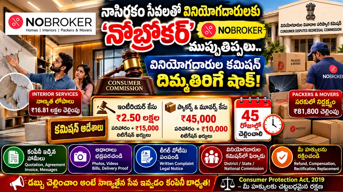 నాసిరకం సేవలతో వినియోగదారులకు నోబ్రోకర్ ఇబ్బందులు.. పరిహారం చెల్లించాలని వినియోగదారుల కమిషన్ ఆదేశం — photo 1