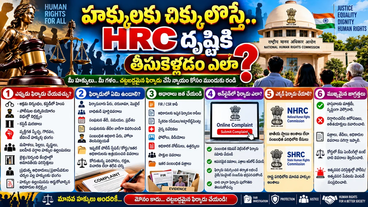 మానవ హక్కుల ఉల్లంఘన జరిగితే HRCని ఎలా ఆశ్రయించాలి? ఫిర్యాదు నుంచి ఆధారాల వరకు పూర్తి గైడ్ — photo 2