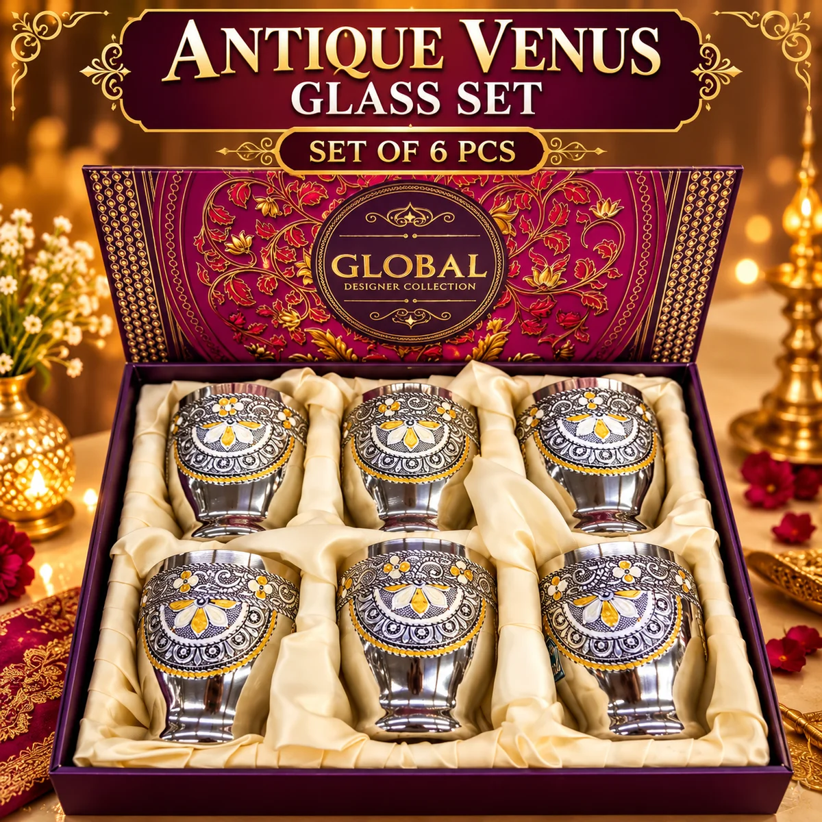 Antique Venus glass set of 6pcs