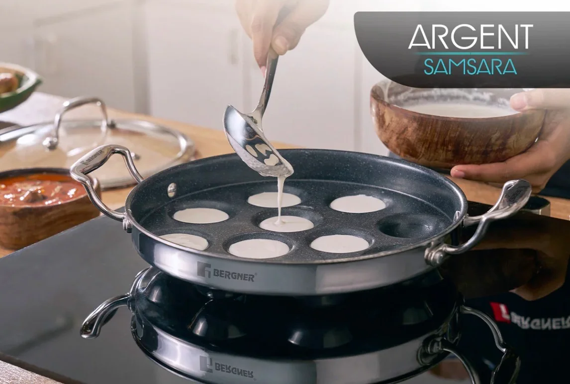 Bergner Argent Samsara Tri-Ply BERGNER Stainless Steel Round Paniyarakkal with 11 Pits 2