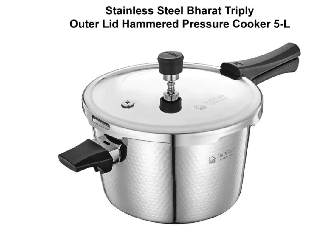 STAINLESS STEEL BHARAT HAMMERED TRIPLY OUTER LID PRESSURE COOKER 5.0L