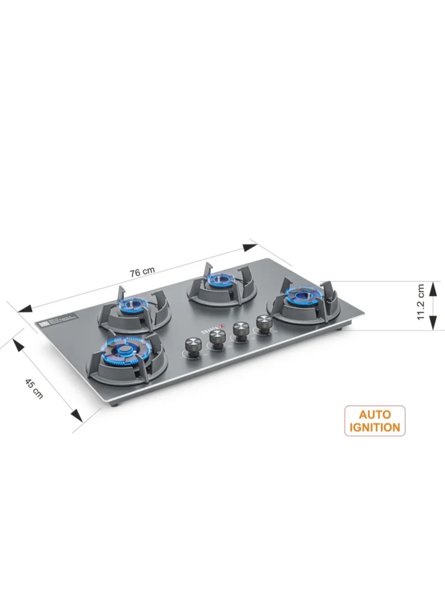 SUJATA Osmium 4B Auto Ignition Gas Stove Fast Cooking Hob Design Iron, Stainless Steel Automatic Hob (4 Burners 2