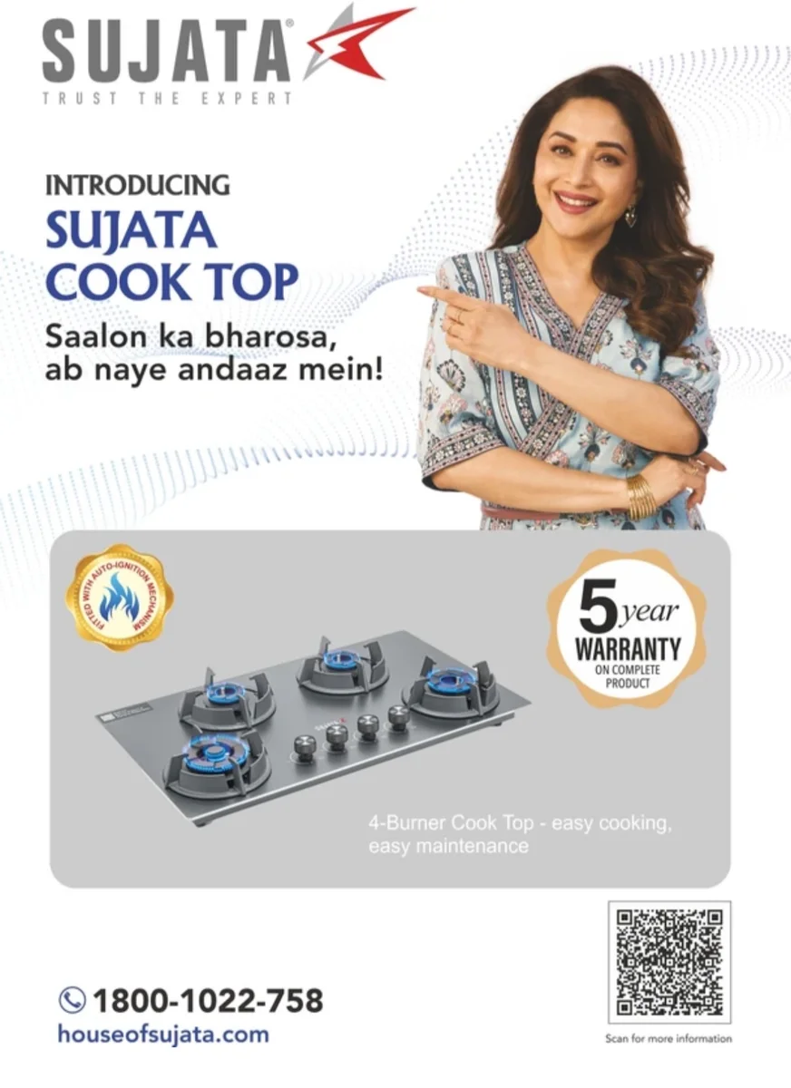 SUJATA Osmium 4B Auto Ignition Gas Stove Fast Cooking Hob Design Iron, Stainless Steel Automatic Hob (4 Burners 7