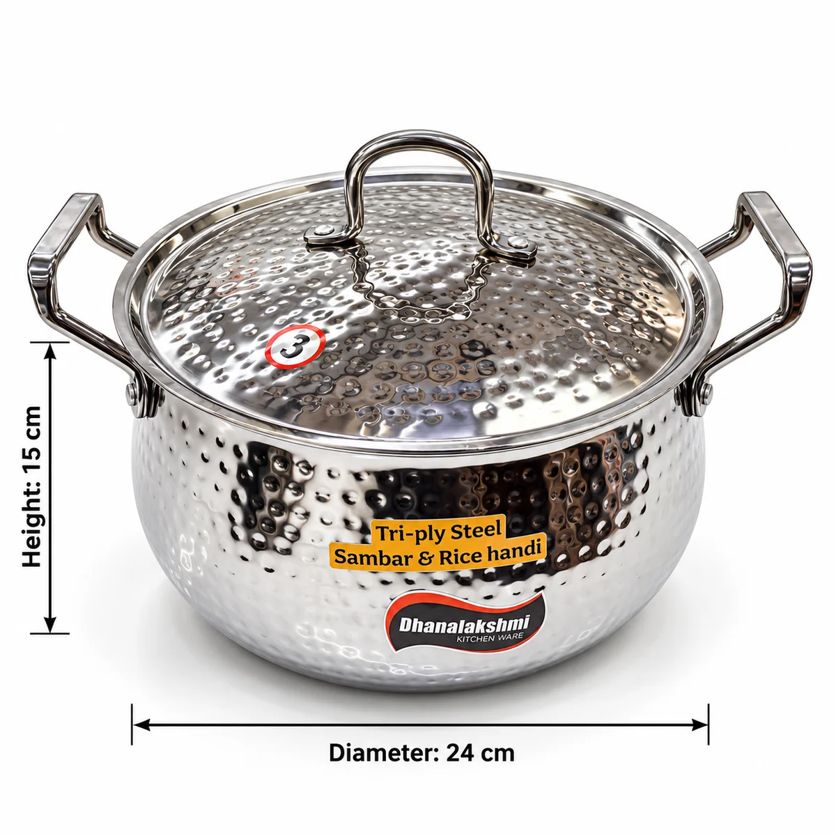 Tri-ply hammered handi 24cm 5.0 litre 3