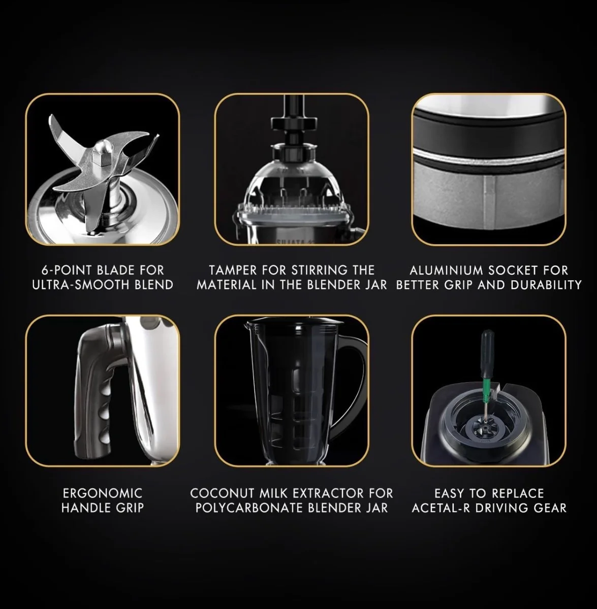Sujata MG03 Mixer Grinder|1000 Watts Double Ball Bearing Motor Polycarbonate|24000 RPM|Non-Stop 90 Mins|4 Jars including 1750ml Blender with Coconut Milk Extractor, 1500ml, 1000ml, 500ml Jar| (Black) 3