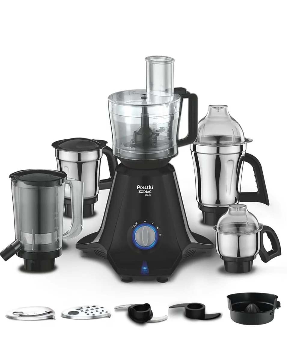 Preethi Zodiac Black 750W Mixer Grinder with 5 Jars for Food Processing, Juicing, and Grinding