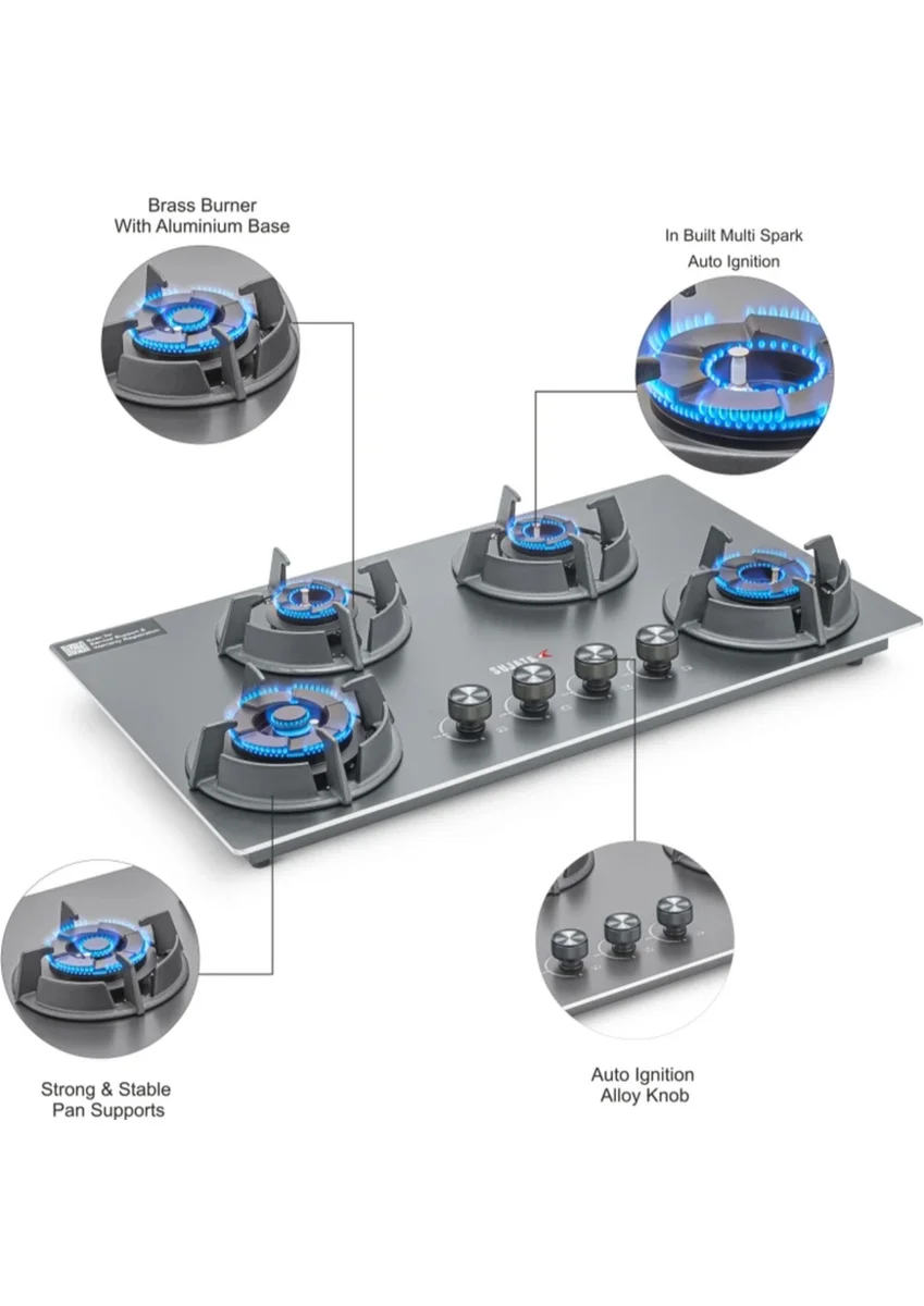 SUJATA Osmium 4B Auto Ignition Gas Stove Fast Cooking Hob Design Iron, Stainless Steel Automatic Hob (4 Burners 3
