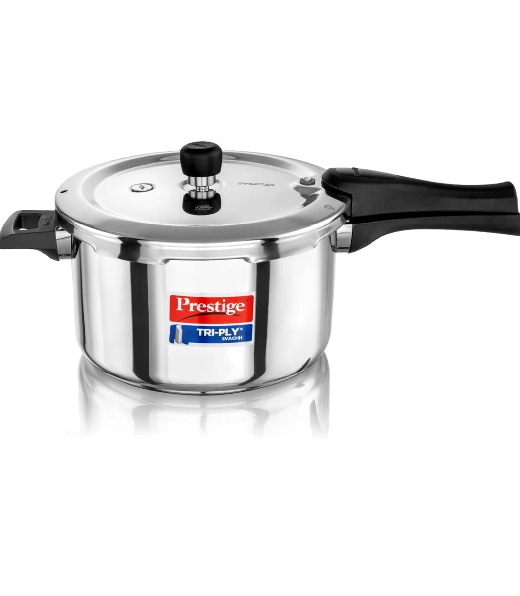 Prestige 5 Litre Triply Svachh Outerlid Pressure Cooker|Deep lid for spillage control|Gas & Induction Compatible|Triply body for even heating|Gasket Release System|5 Years warranty
