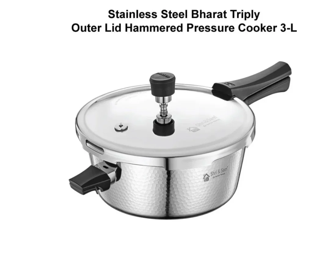 STAINLESS STEEL BHARAT HAMMERED TRIPLY OUTER LID PRESSURE COOKER 3.0L