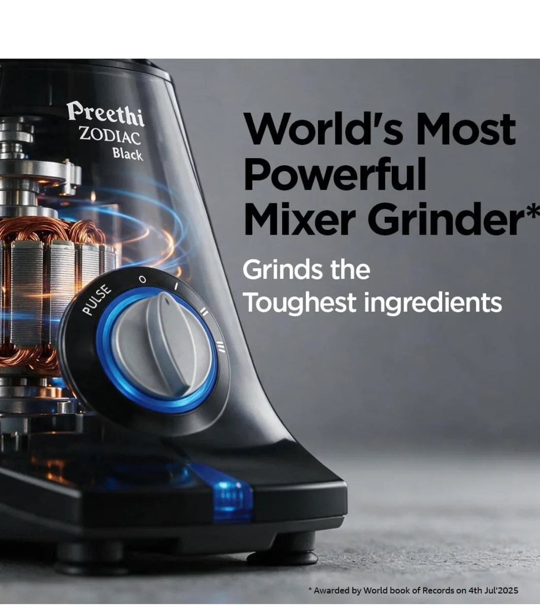 Preethi Zodiac Black 750W Mixer Grinder with 5 Jars for Food Processing, Juicing, and Grinding 2