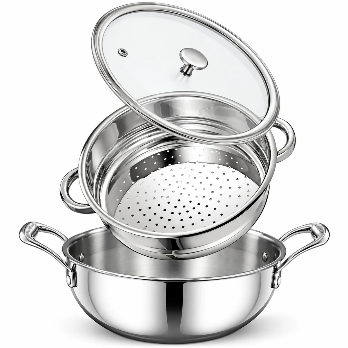TRIPLY BHARAT STAINLESS STEEL KADAI WITH STEAMER & GLASS LID