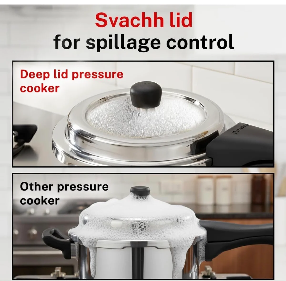 Prestige 5 Litre Triply Svachh Outerlid Pressure Cooker|Deep lid for spillage control|Gas & Induction Compatible|Triply body for even heating|Gasket Release System|5 Years warranty 4