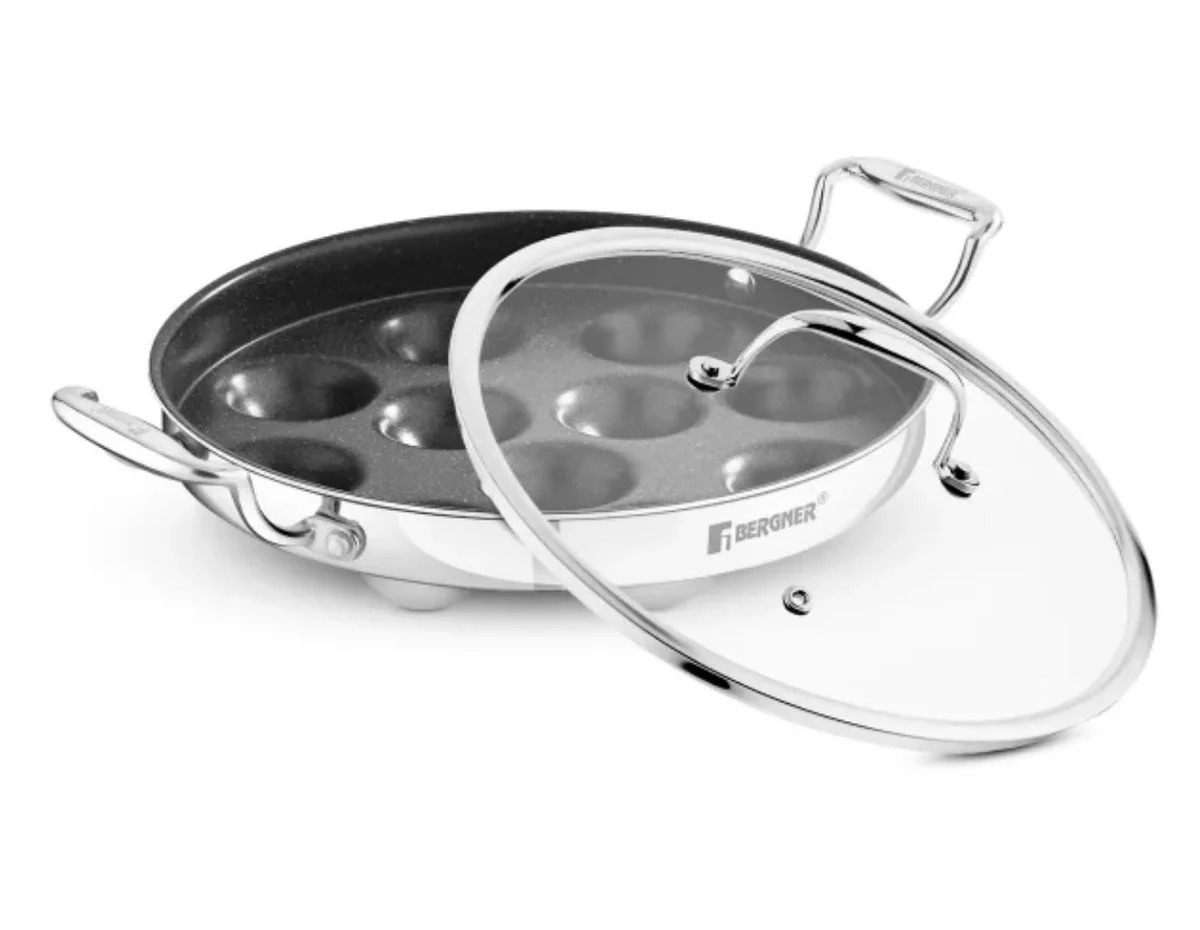 Bergner Argent Samsara Tri-Ply BERGNER Stainless Steel Round Paniyarakkal with 11 Pits