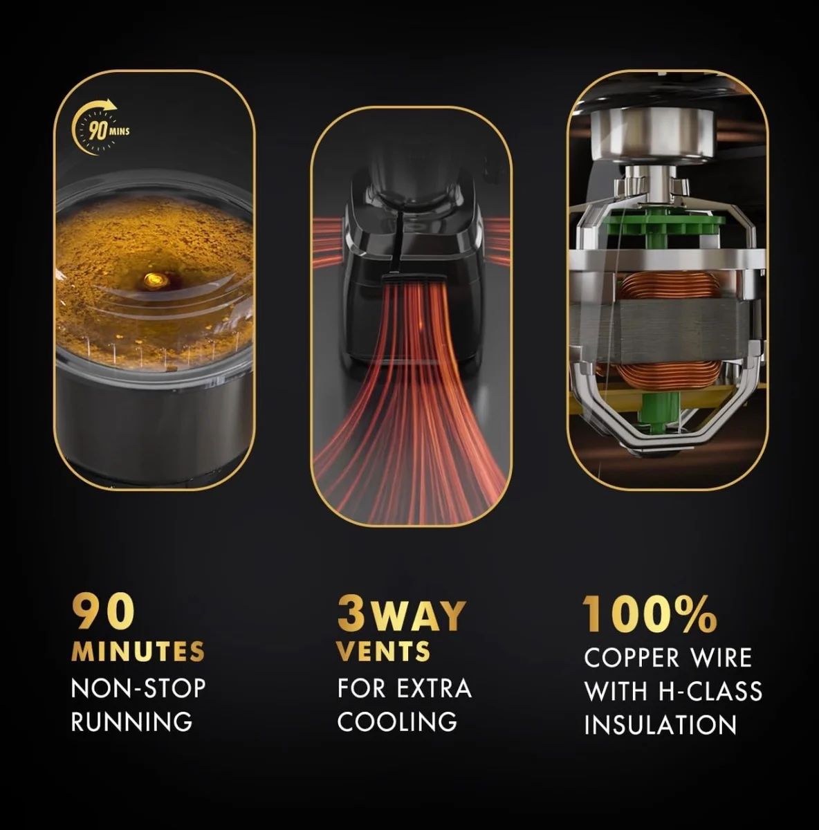 Sujata MG02 Mixer Grinder 1000Watts | Double Ball Bearing Motor|24000 RPM|Non-Stop 90 Mins Running|3 Food Grade Steel Jars including 1500ml Multipurpose, 1000ml Grinder, 500ml Chutney Jar| (Black) 5