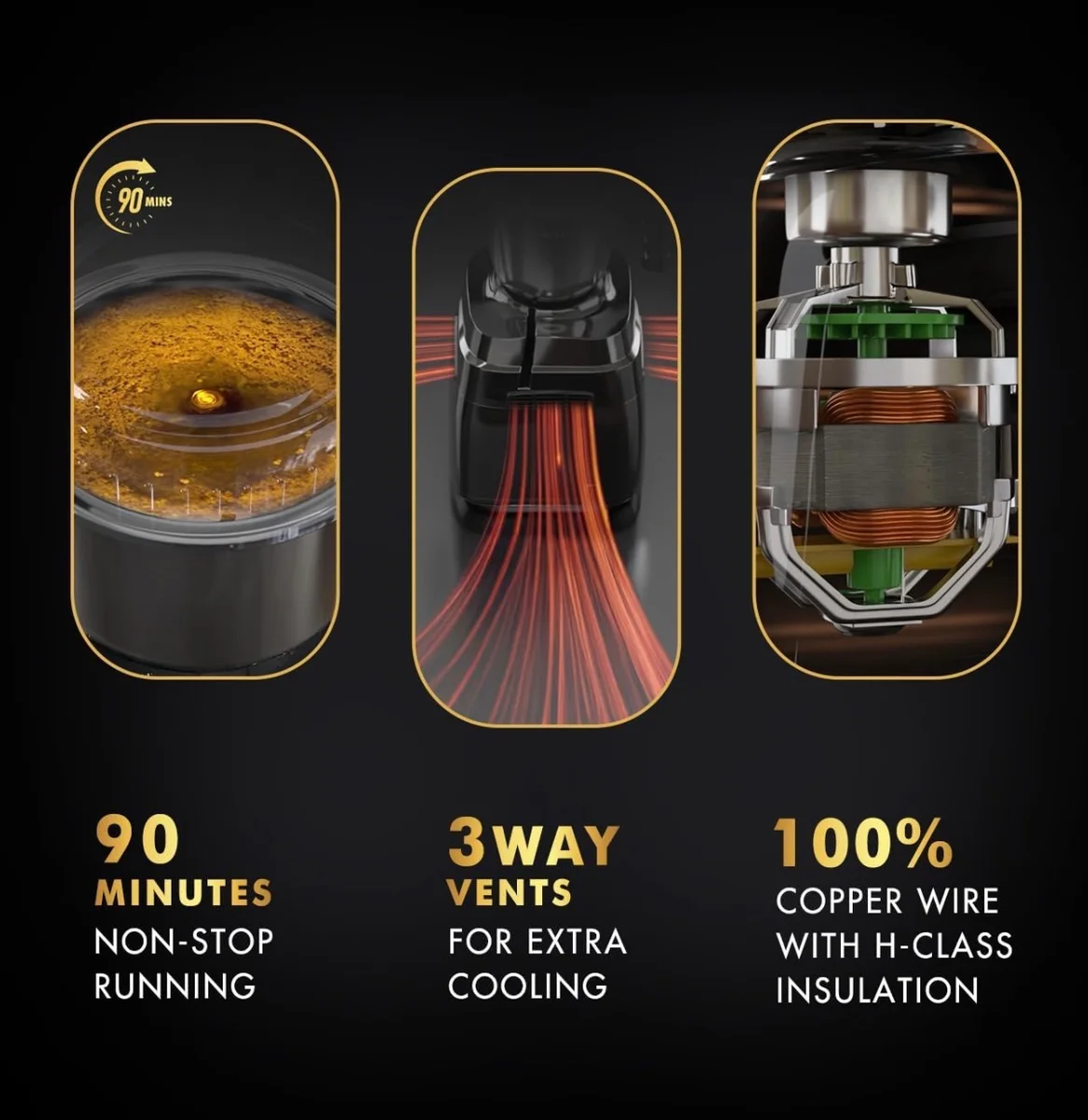 Sujata MG03 Mixer Grinder|1000 Watts Double Ball Bearing Motor Polycarbonate|24000 RPM|Non-Stop 90 Mins|4 Jars including 1750ml Blender with Coconut Milk Extractor, 1500ml, 1000ml, 500ml Jar| (Black) 6