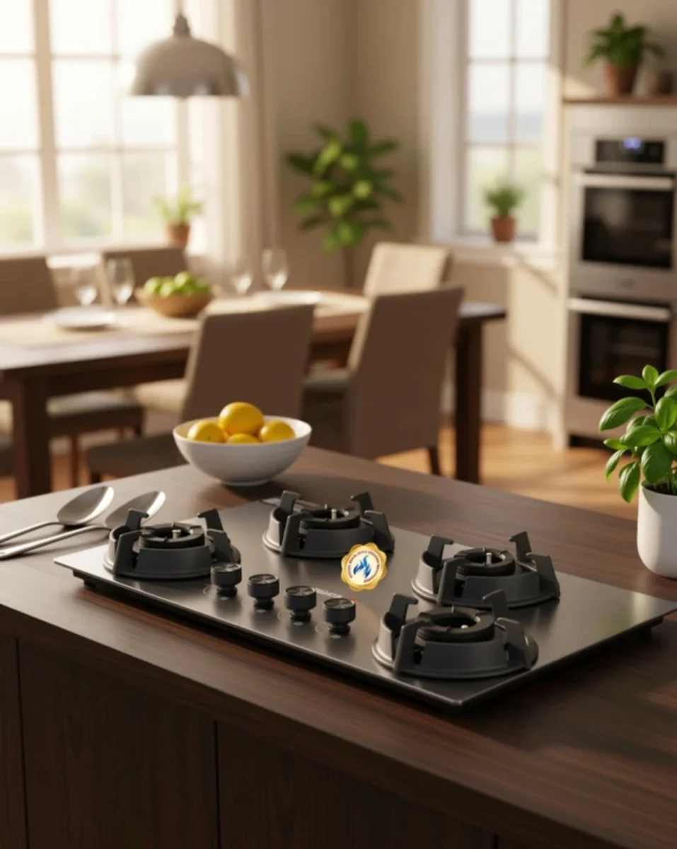 SUJATA Osmium 4B Auto Ignition Gas Stove Fast Cooking Hob Design Iron, Stainless Steel Automatic Hob (4 Burners 4