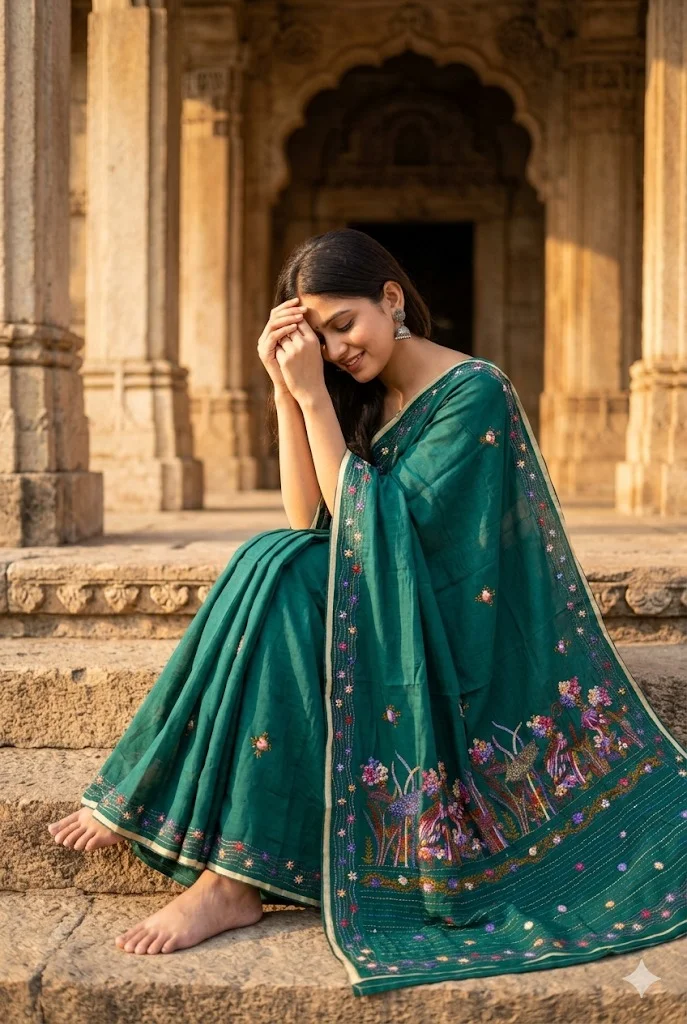 Bulian Hand Stitch Chanderi Saree - 04
