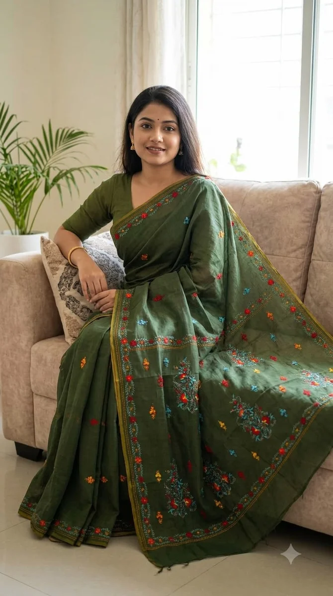Chanderi Hand Stitch Saree - Pharshi - 06