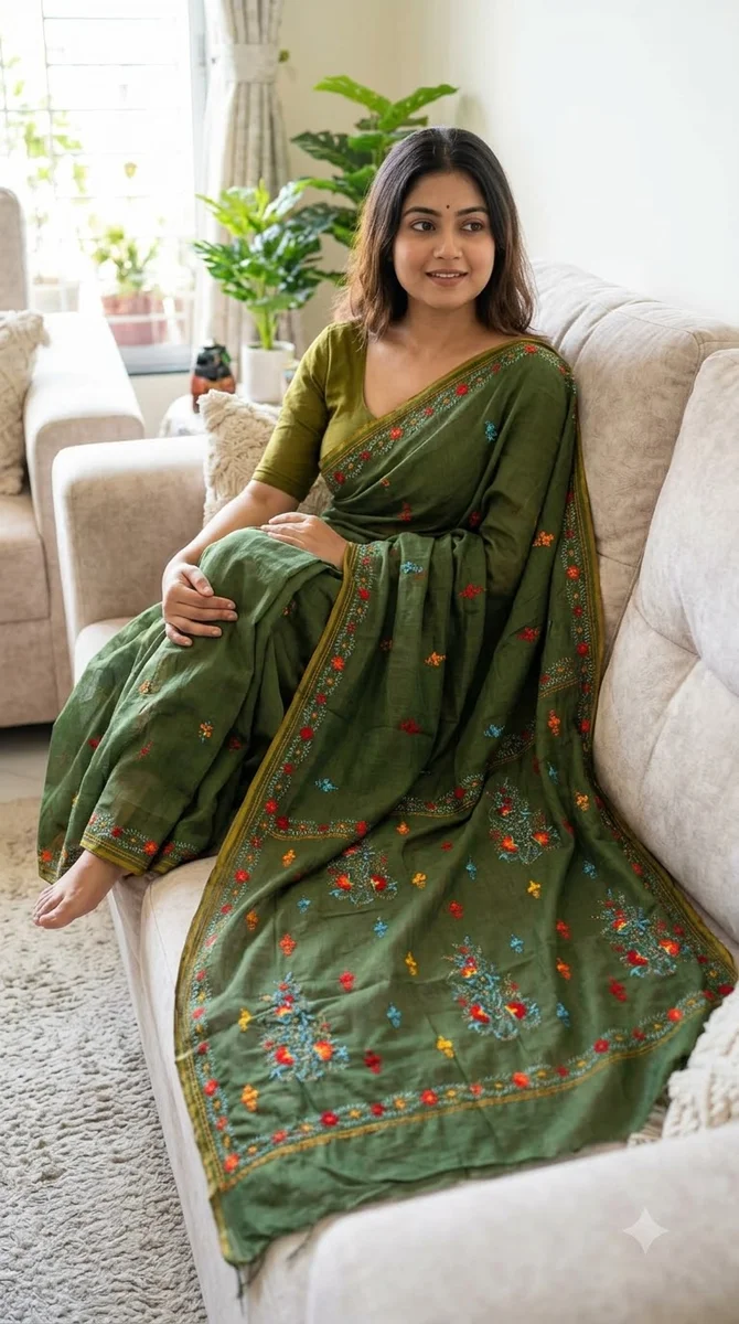 Chanderi Hand Stitch Saree - Pharshi - 05