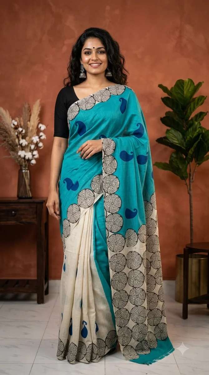 Silk Block Print Saree - 08
