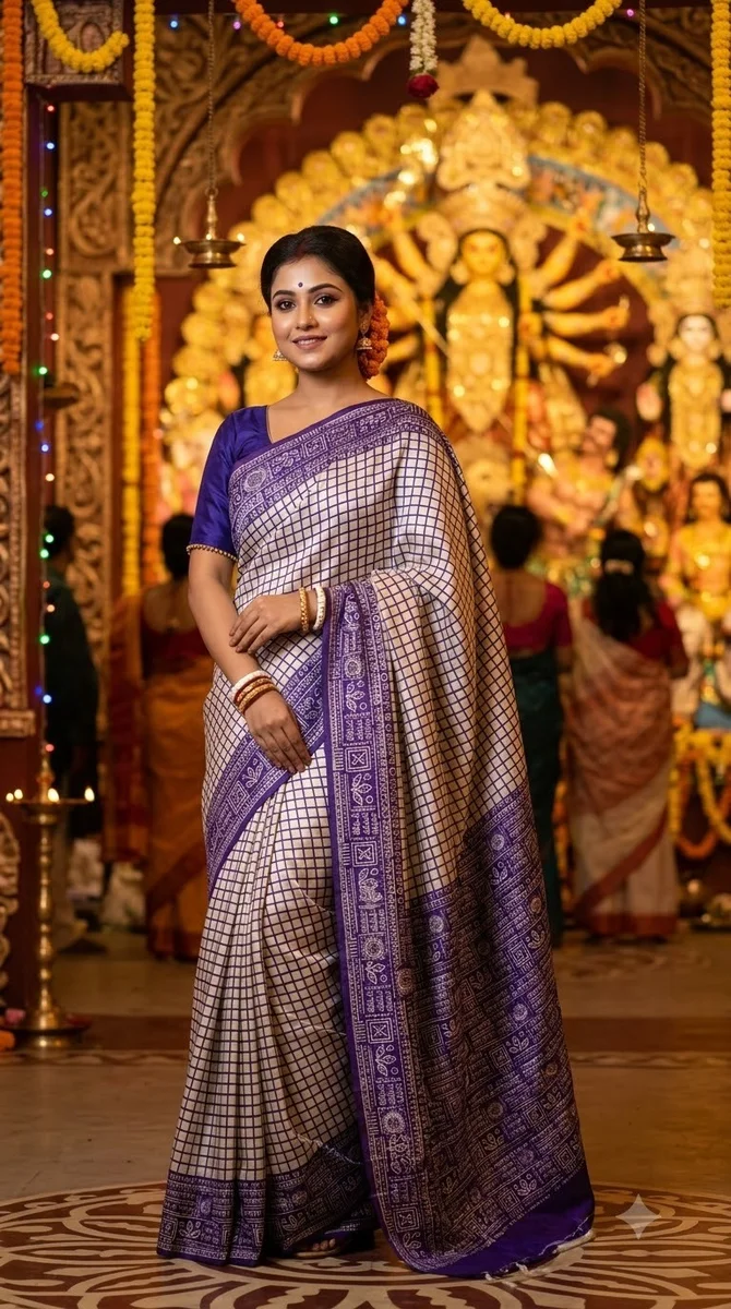 Silk Block Print Saree - 04