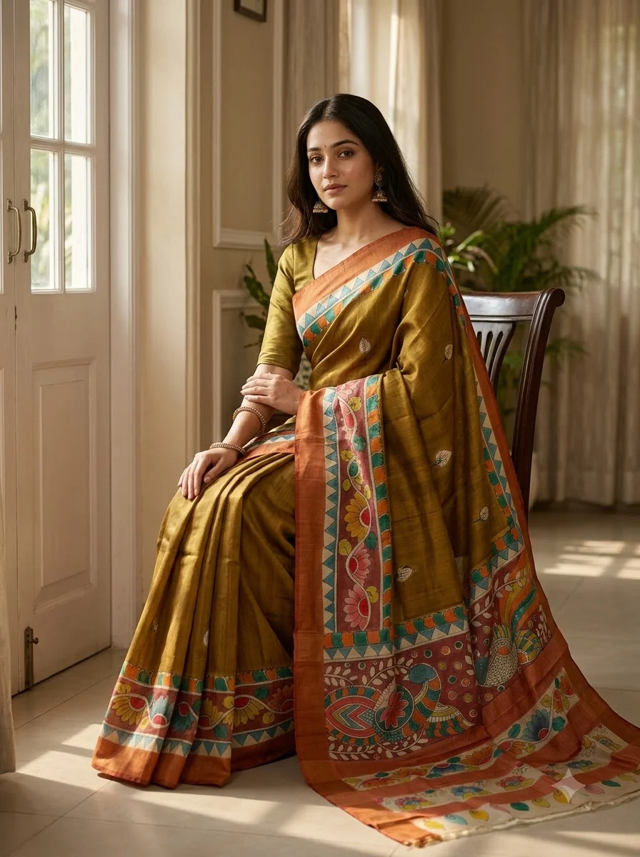 Tussar Hand Kalamkari Saree - 08