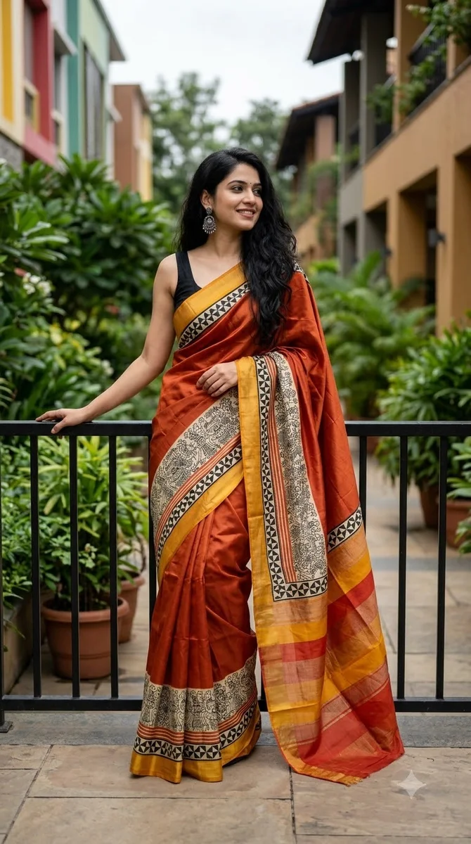SCREEN PRINT ON ZARI BORDER SILK CHANDERI SAREE