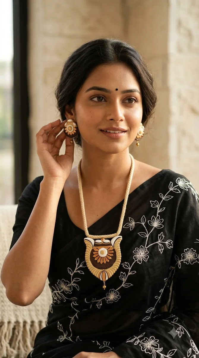 Handcrafted Terracotta Statement Necklace & Earrings Set -05