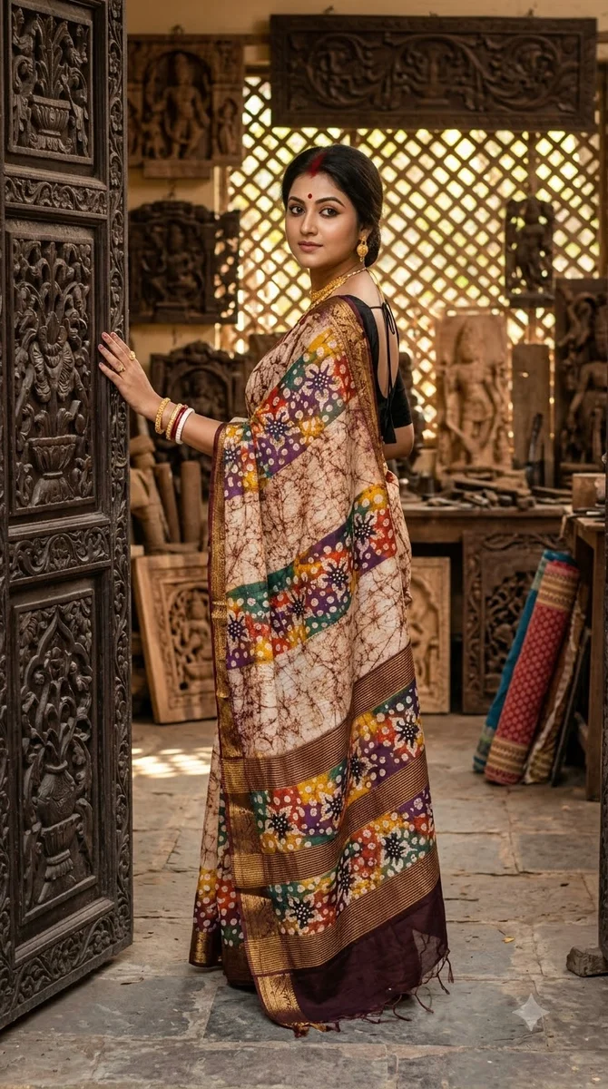 Naksi Zari Chanderi Batik Saree - 02