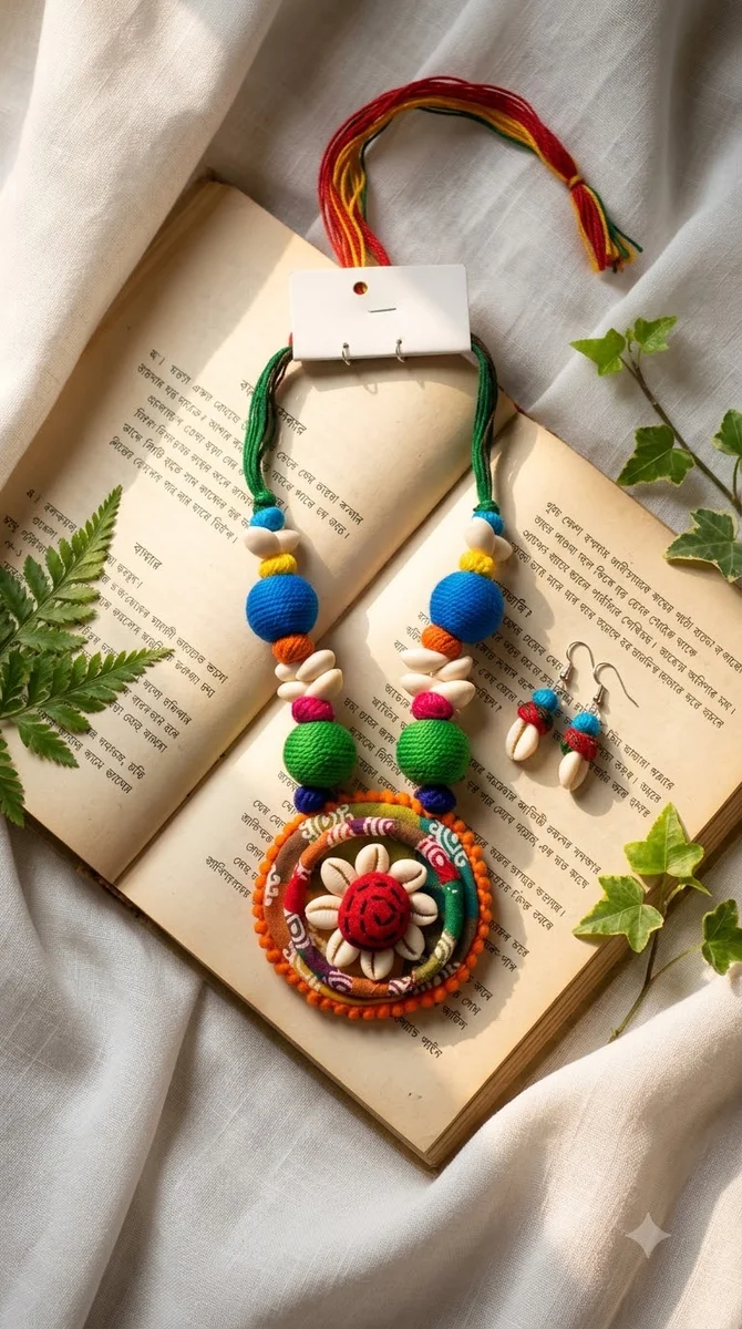 Multicolour Thread & Cowrie Shell Necklace Set - 02