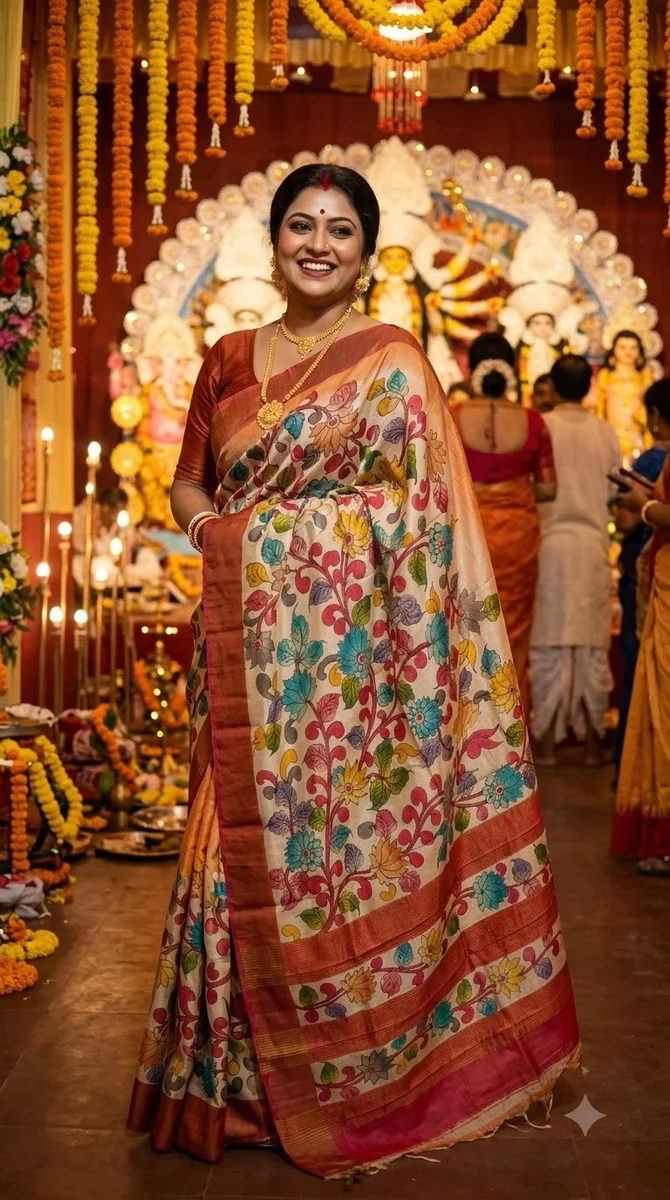 Tussar Hand Kalamkari Saree - 04