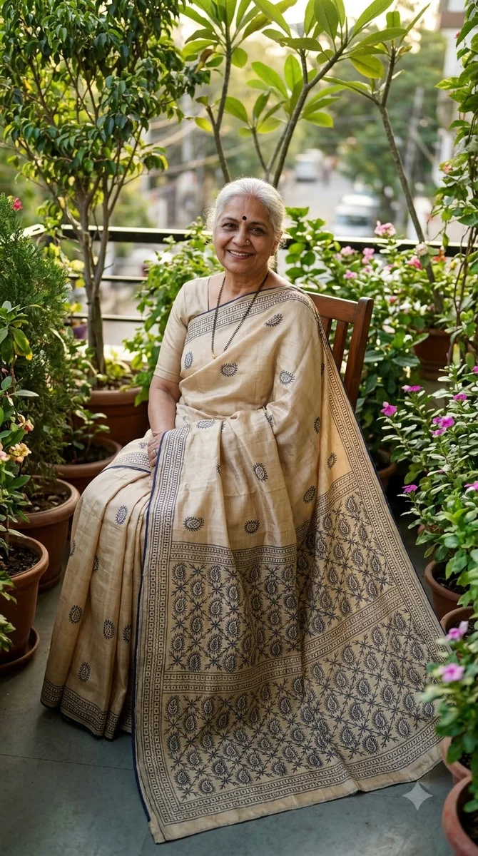 Embroidery work on bishnupuri tussor saree - 01