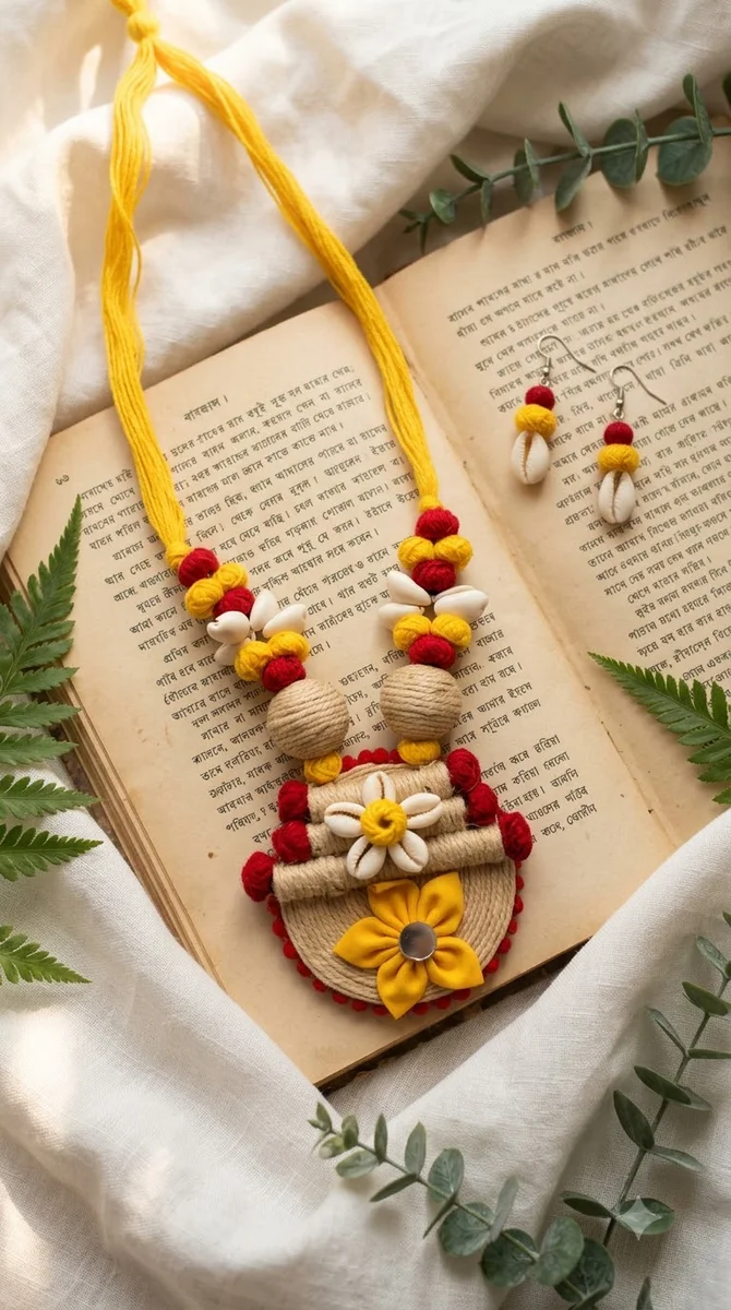 Yellow & Red Thread Necklace Set - 07